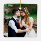 Eerste kerstwinter Floral deer PHOTO BACK Keramisch Ornament (Achterkant)