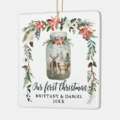 Eerste kerstwinter Floral Deers PHOTO BACK Keramisch Ornament (Links)