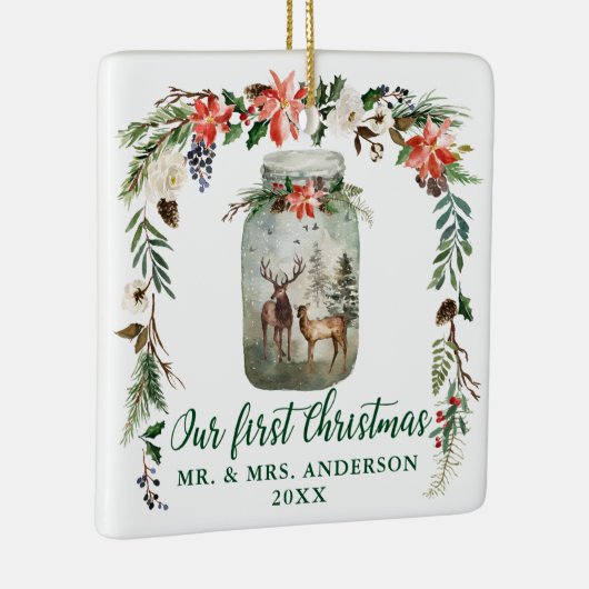 Eerste kerstwinter: groene foto's terug keramisch ornament (Rechts)