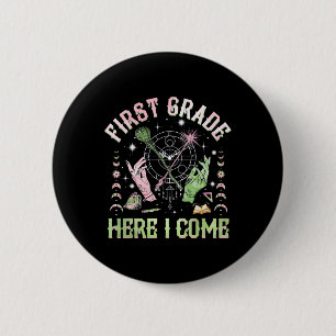 Eerste klas hier kom ik Groen Roze Meisjes Jeugd K Ronde Button 5,7 Cm