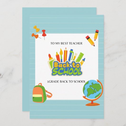 Eerste klas leraar Happy First Day To School Bedankkaart (Voorkant / Achterkant)