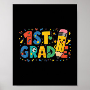 Eerste klas potlood Terug naar school 1e klas stud Poster