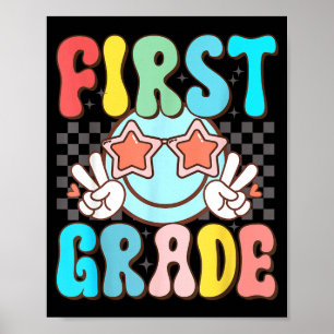 Eerste klas retro groovy glimlach gezicht 1e klas poster