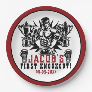Eerste knock-out boksen verjaardagsfeestje papieren bordje