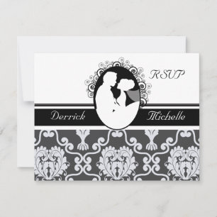 Eerste kus zwart-wit trouw-RSVP-kaart RSVP Kaartje