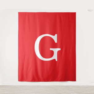 Eerste letter monogram rood wit gewoon eenvoudig wandkleed