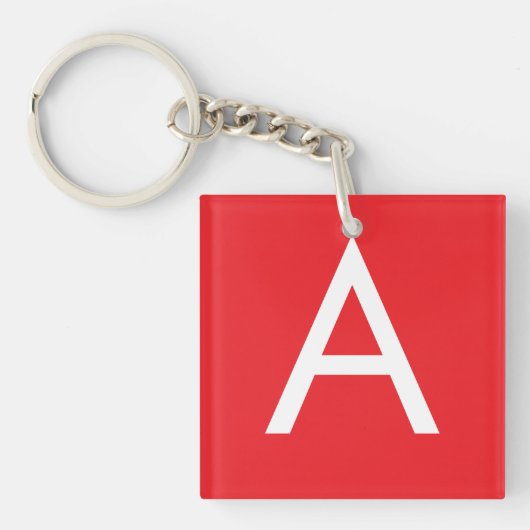 Eerste letter monogram rood wit gewoon modern sleutelhanger (voorkant)