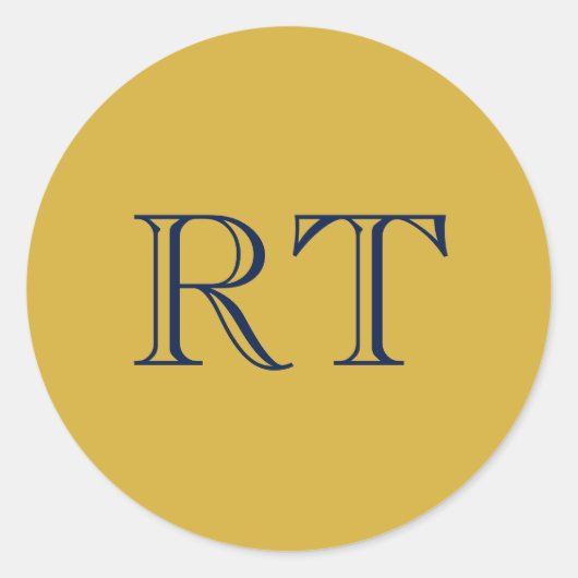 Eerste letters monogram goud & blauw effen eenvoud ronde sticker (Voorkant)