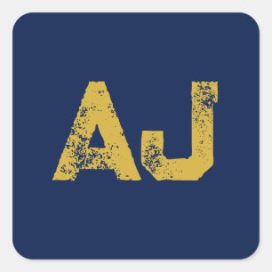 Eerste letters monogram goud & blauw effen eenvoud vierkante sticker