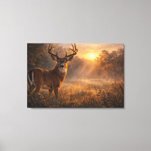 Eerste Licht Whitetail Deer Kunst Uitgerekt Canvas Afdruk