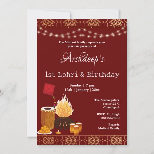Eerste Lohri- en verjaardagsuitnodigingskaart Kaart (Voorkant)