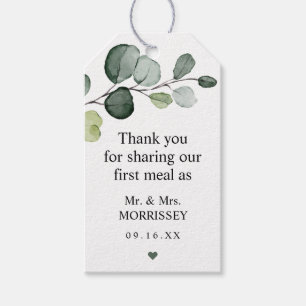 Eerste maaltijd Eucalyptus huwelijksgunsttag Cadeaulabel