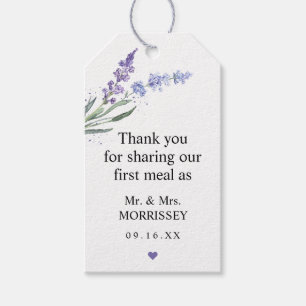 Eerste maaltijd lavendel huwelijksgunsttag cadeaulabel