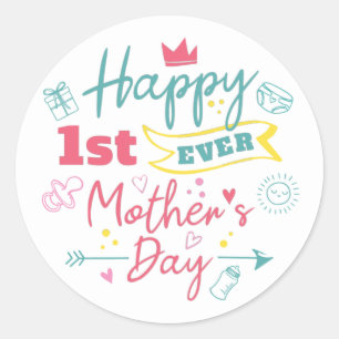Eerste Moederdag 1e Keer Moeder Ronde Sticker