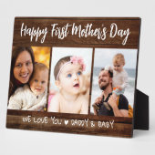 Eerste Moederdag 3 Foto collage Dark Wood Fotoplaat (Zijkant)