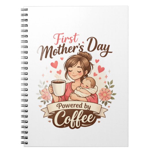 Eerste Moederdag aangewakkerd door koffie – Cadeau Notitieboek (Voorkant)