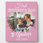 Eerste Moederdag als oma Pink Heart Fotoplaat (Voorkant)