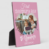 Eerste Moederdag als oma Pink Heart Fotoplaat (Zijkant)