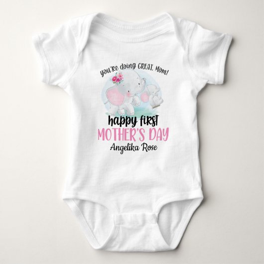 Eerste Moederdag Baby Bodysuit met olifanten (Voorkant)