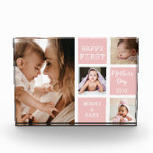 Eerste Moederdag Baby Roze 4 Foto Collage Block (Voorkant)