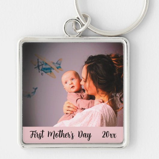 Eerste Moederdag Custom Mam en Baby Uniek houdt Sleutelhanger (Voorkant)