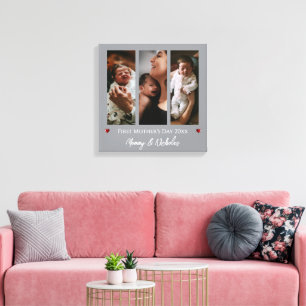 Eerste Moederdag drie fotocollage   Gray Canvas Afdruk