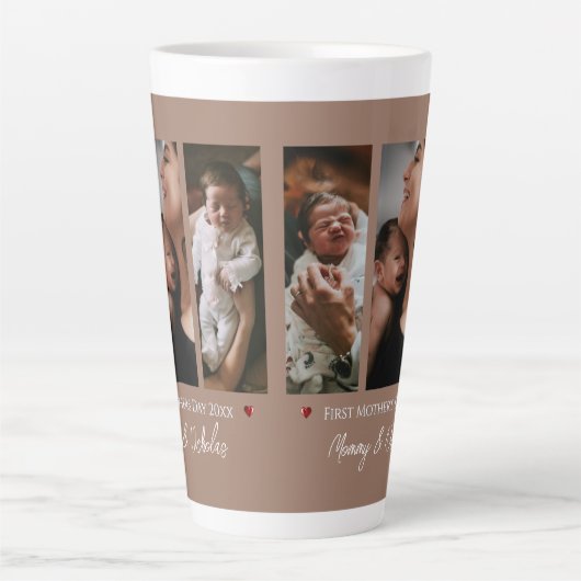 Eerste Moederdag Drie Fotocollage Mocha Brown Latte Mok (Voorkant)