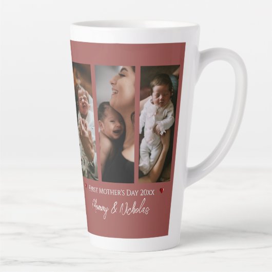Eerste Moederdag Drie Fotocollage Terracotta Latte Mok (Rechts)