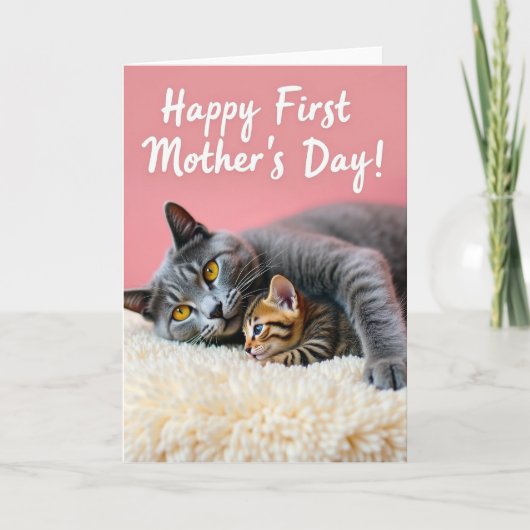 Eerste Moederdag Kitten Kaart (Voorkant)