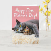 Eerste Moederdag Kitten Kaart (Gele Bloem)