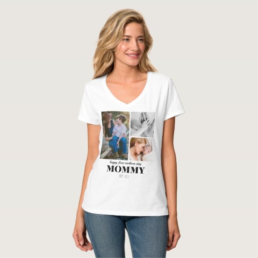 Eerste moederdag Leuke 3Photo Collage Plaque T-shirt (Voorkant volledig)