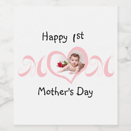Eerste Moederdag met Baby Foto Wijn Etiket (Enkel label)