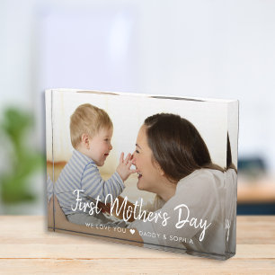 Eerste Moederdag Modern Script Baby Photo Block Fotoblokken