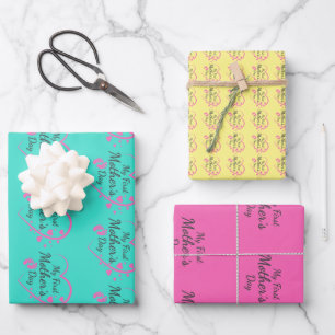 Eerste moederdag; roze; hart;  inpakpapier vel