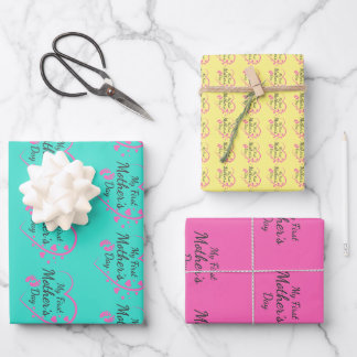 Eerste moederdag; roze; hart; inpakpapier vel