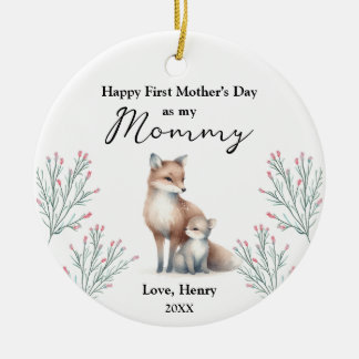Eerste Moederdag van Child Woodland Animal Fox Keramisch Ornament