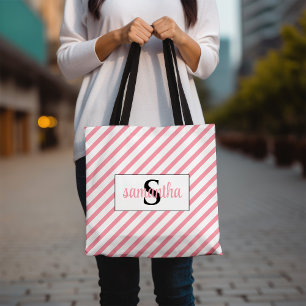 Eerste monogram naam roze en wit draagtas