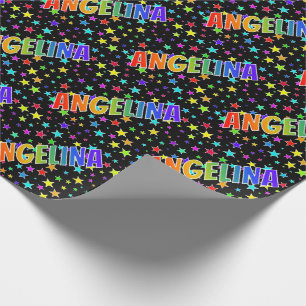 Eerste naam "ANGELINA" + sterren in regenboogkleur Cadeaupapier