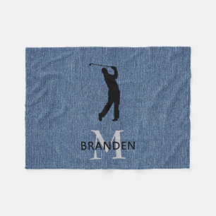 Eerste naam man golfer, blauwe denimprint fleece deken