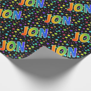 Eerste naam Regenboog "JON" + Sterren Cadeaupapier