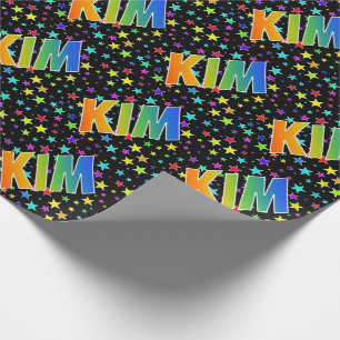 Eerste naam Regenboog "KIM" + Sterren Cadeaupapier