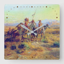 Eerste Naties De scrupts CM Russell Native America Vierkante Klok