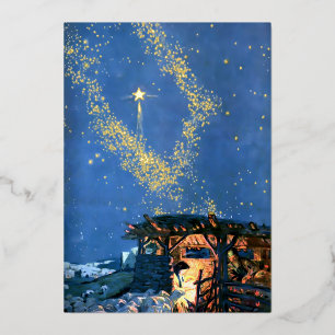 Eerste Noel Nativiteit Kerstmis Folie Feestdagenkaart