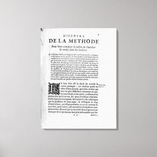 Eerste pagina van 'Discours de la Methode' van Ren Canvas Afdruk (Voorkant)