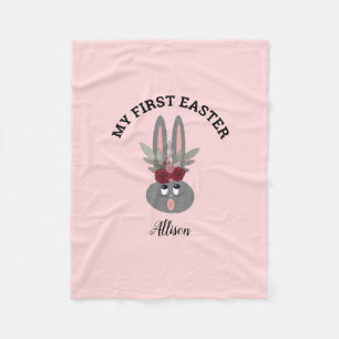 Eerste Pasen Blush Pink Floral Bunny op maat Fleece Deken