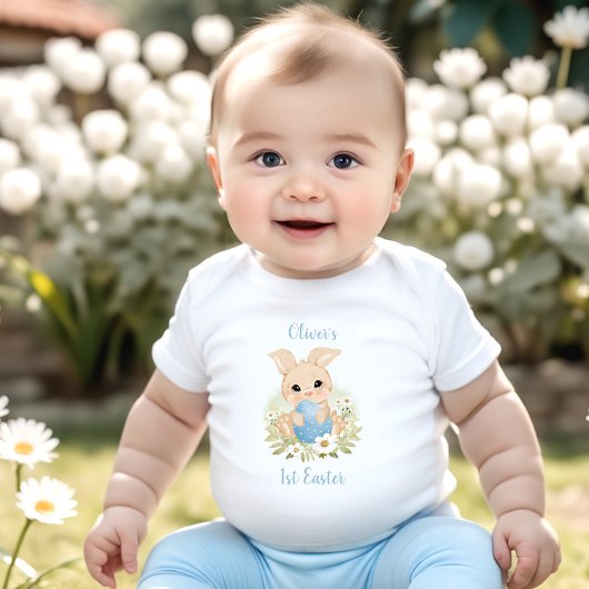 Eerste Pasen Gepersonaliseerde Baby Boy Bunny Ei B Romper