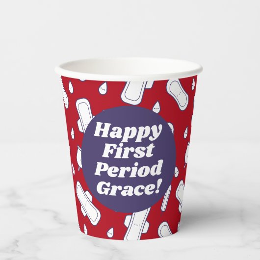 Eerste Periode Partij Rode Schattigee Tampon Pad N Papieren Bekers (Voorkant)