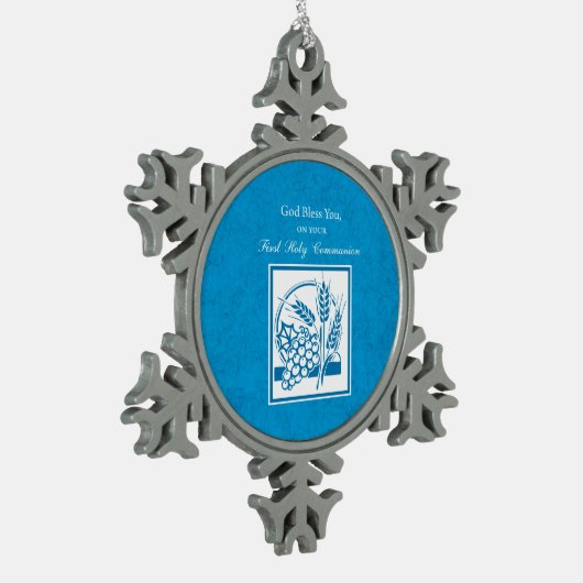 Eerste persbericht, tarwe, druiven blauw tin sneeuwvlok ornament (Links)