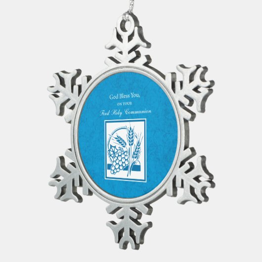 Eerste persbericht, tarwe, druiven blauw tin sneeuwvlok ornament (Rechts)