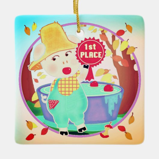 Eerste Pig Pig Square Keramisch Ornament (Voorkant)